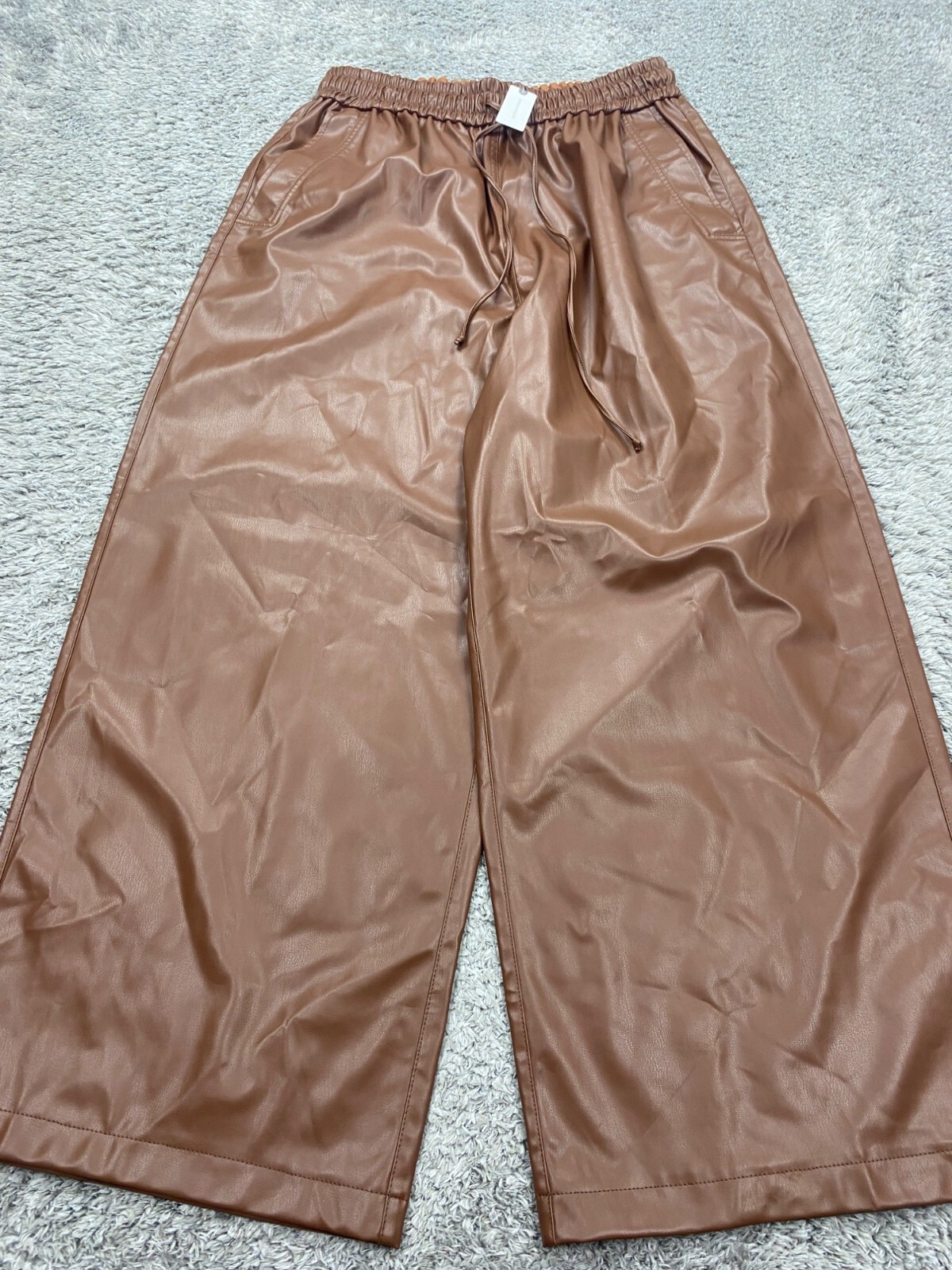 Anthropologie Exquise Pants Women XL Brenna Brown Faux Leather Wide Leg Y2K NWT