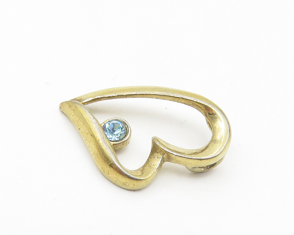 925 Sterling Silver Vintage Blue Topaz Gold Plated Love Heart