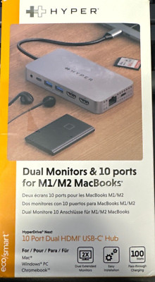 Hyper  HyperDrive Dual 4K HDMI 10-in-1 USB-C Hub for M1/M2/M3 MacBooks pro Gray