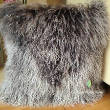 GREY WHITE MIXED 40x40CM GENUINE MONGOLIAN SHEEPSKIN LAMB WOOL FUR CUSHION COVER