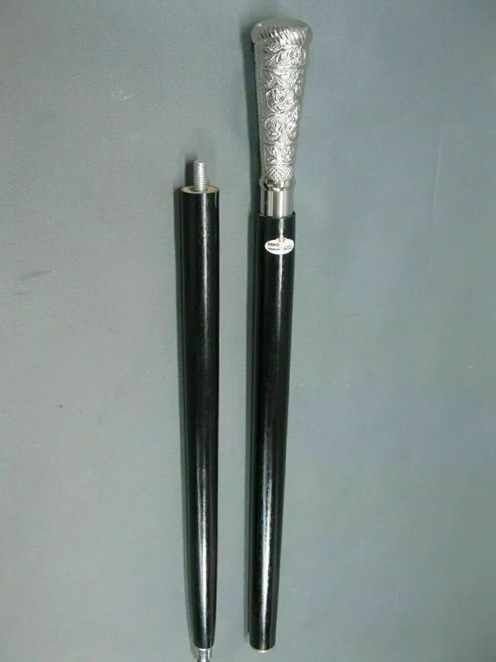 Silver Antique Solid Brass Pillar Head Handle Woo… - image 1