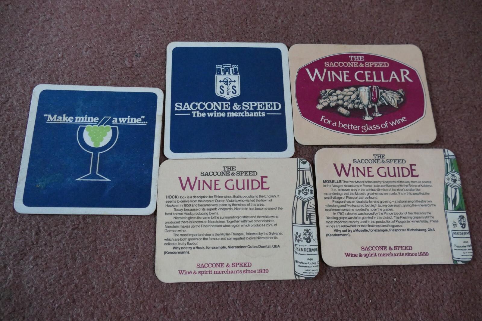Beer mat drip mat coaster SACCONE & SPEED WINE AND SPIRIT MERCHANTS