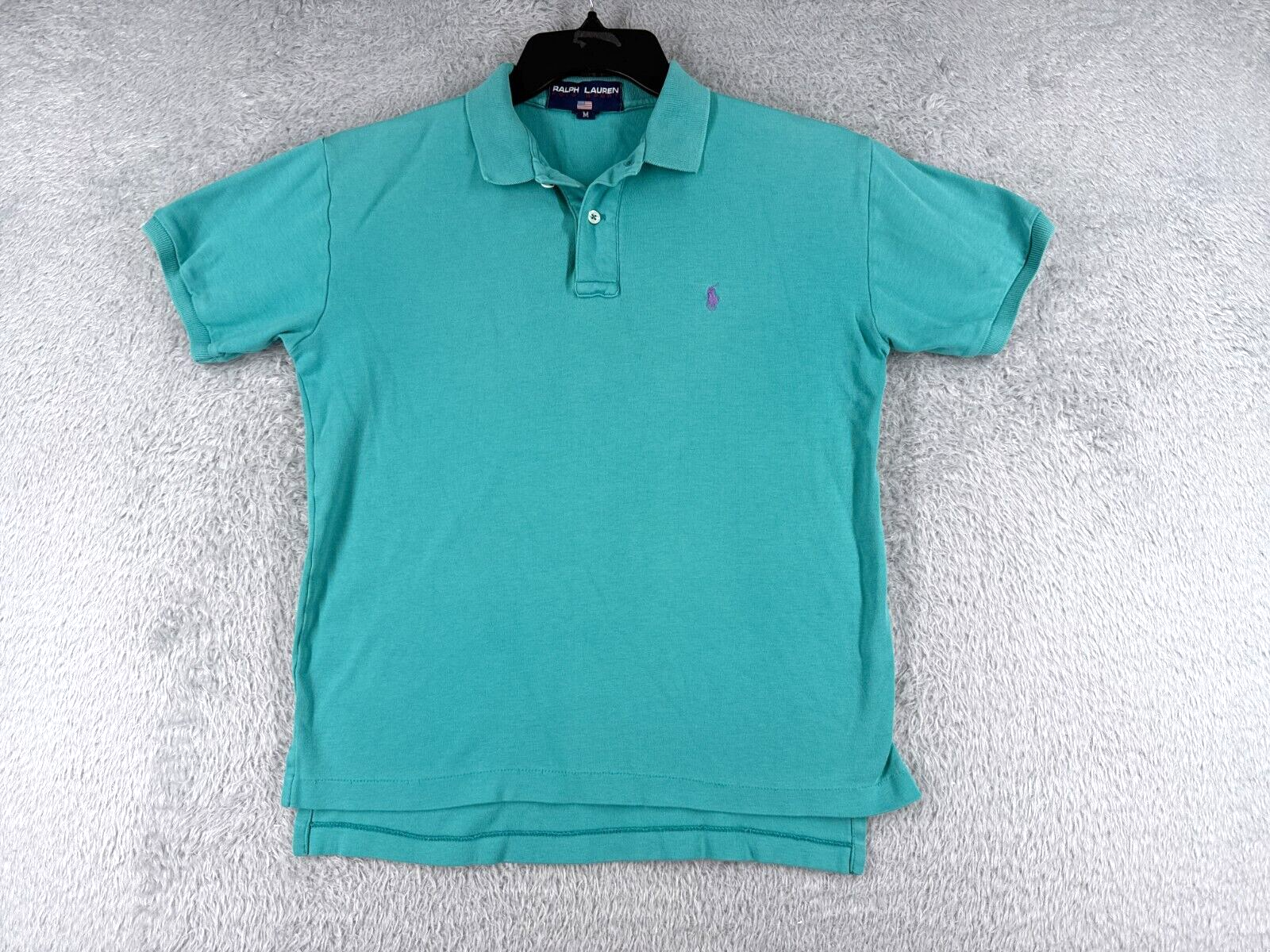 Polo Ralph Lauren sportiva adulto blu medio 100% cotone jersey tessuto pony