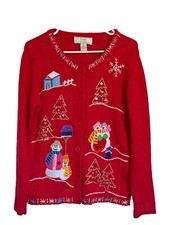 Lisa International Women's Ugly Christmas Sweater Embellished Embroidered Sz S