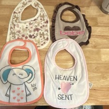 bebe Lot of 4 Baby Bibs, Animals Theme, Multicolor, Heart Elephant Print