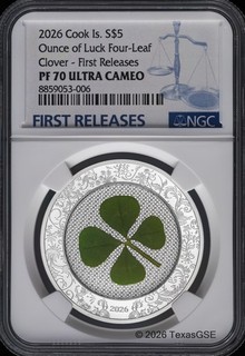 2026 Cook Islands $5 1oz Silver Ounce of Luck Four Leaf Clover NGC PF70 FR