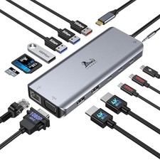 USB C Docking Station Dual Monitor for Laptop, 14-in-1 USB-C Hub with 14-IN-1