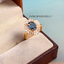London Blue Topaz, Halo Ring, 925 Sterling Silver, Engagement Ring, Purpose Ring