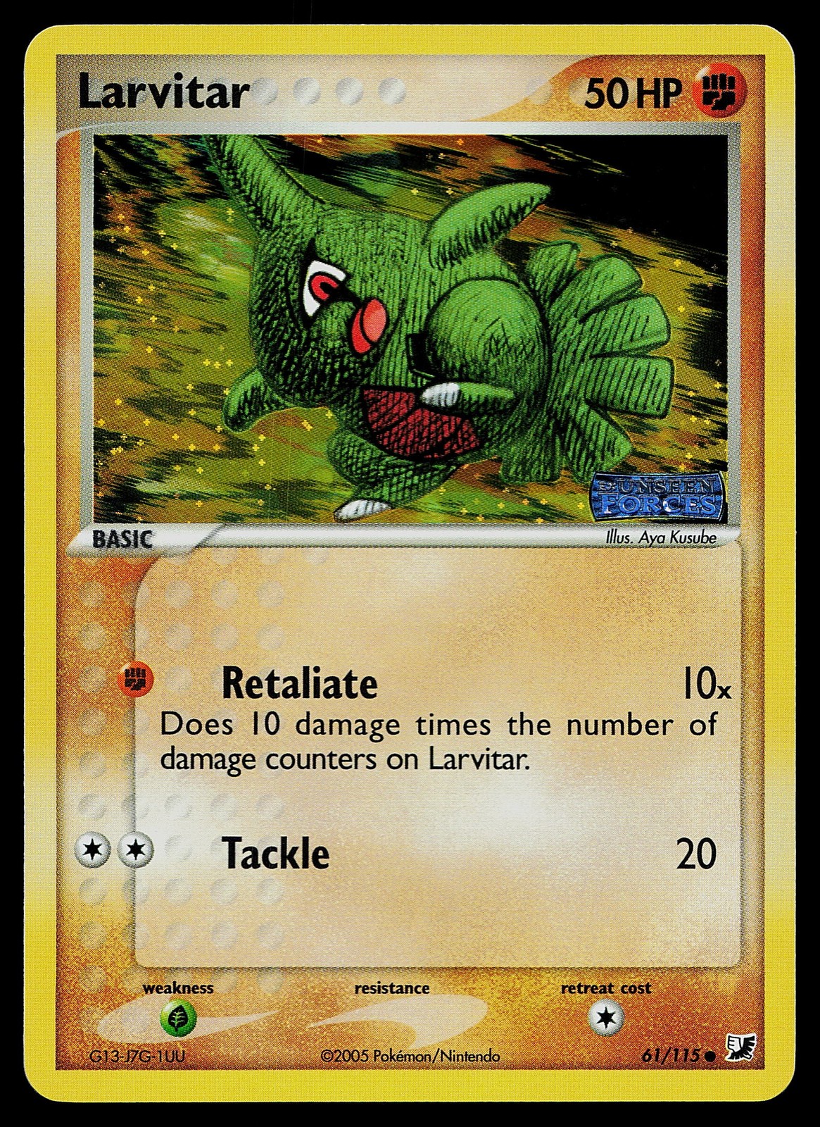 Pokemon Card - Larvitar Unseen Forces 61/115 Reverse Holo Stamped
