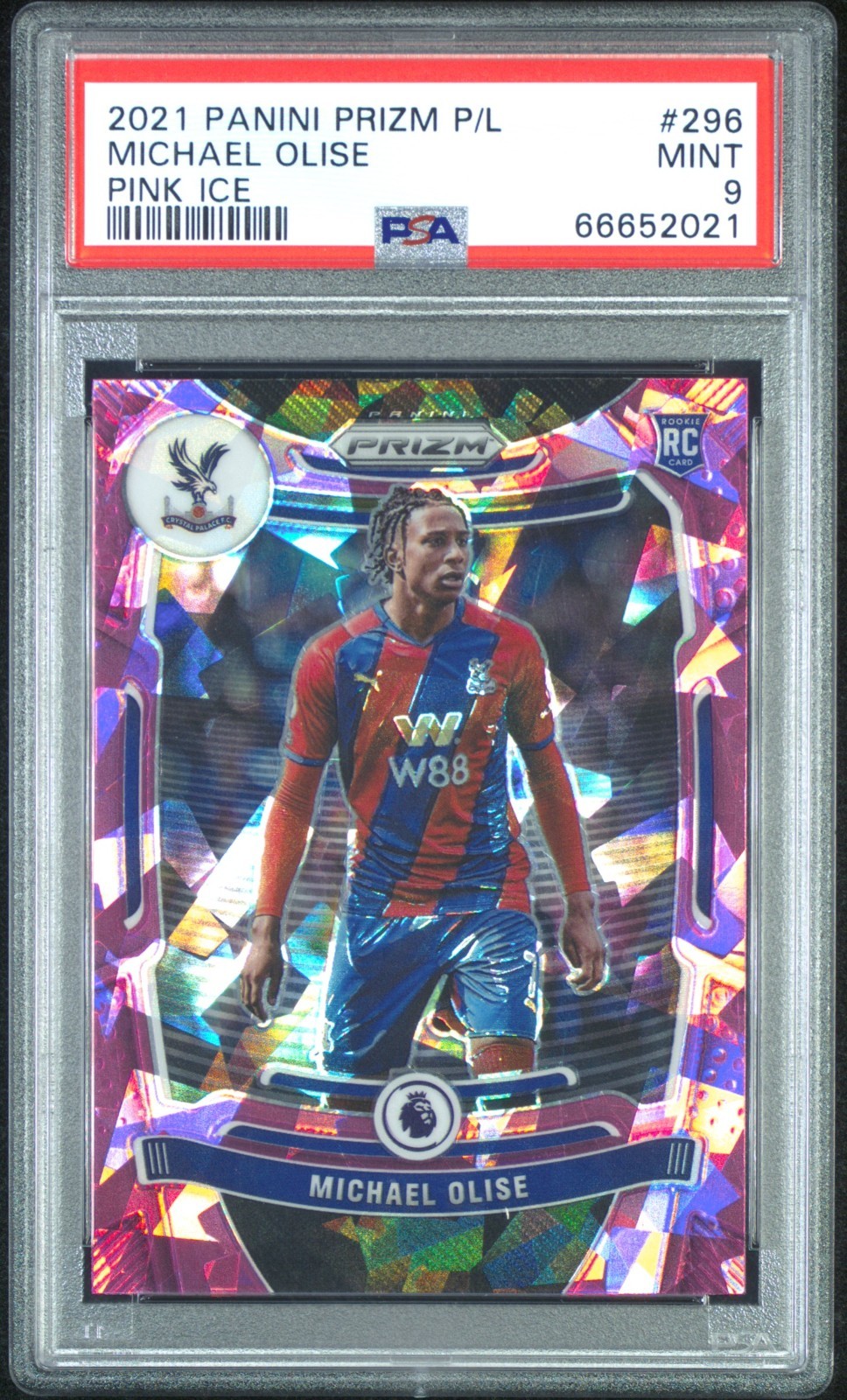 2021-22 Prizm Premier League Michael Olise Pink Ice Prizm Rookie RC #296 PSA 9