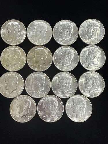 1964 Kennedy Half Dollar, 90% Silver 15 Coin Lot AU/BU