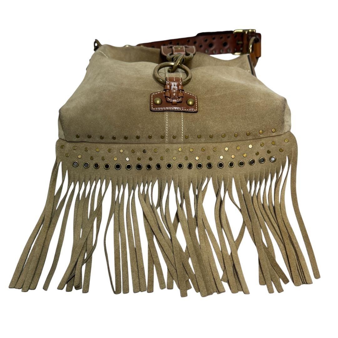 VTG COACH 10401 Hamptons Woven Suede Fringe Hobo Shoulder Bag Studs Western Y2K image 7