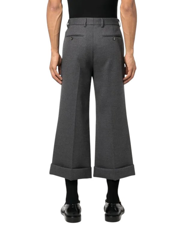 Authentic Men's Gucci Grey Cropped Flared Wool Pants Trousers