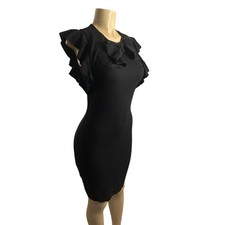 Women L Red Valentino Garavani Black Lace Dress Ruffle Sleeve Bow Front Mini