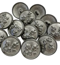 10PC  Vintage Black & Silver Flower Leave Metal Buttons Shank Buttons 23mm