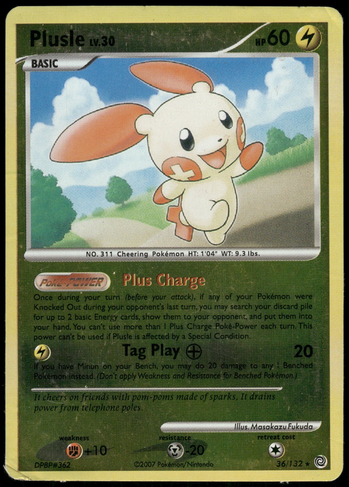 Pokemon Plusle Rare Secret Wonders 36/132 HP Reverse Holo