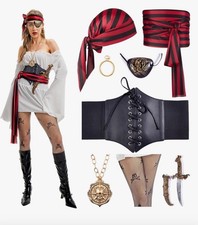 Pirate Maiden Buccaneer Halloween Costume Size Large 8 Piece: Corset, Bandana