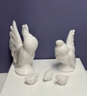 Vintage HEISEY By Imperial Milk Glass Rooster Hen & Chicks Figurines