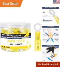 100PCS Heat Shrink Ring Terminals Marine Grade Wire Connectors Yellow AWG 12-...