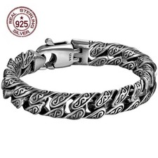 Men's S925 Sterling Silver Heavy Thick Hip Hop Cuban Chain Link Retro Bracelet