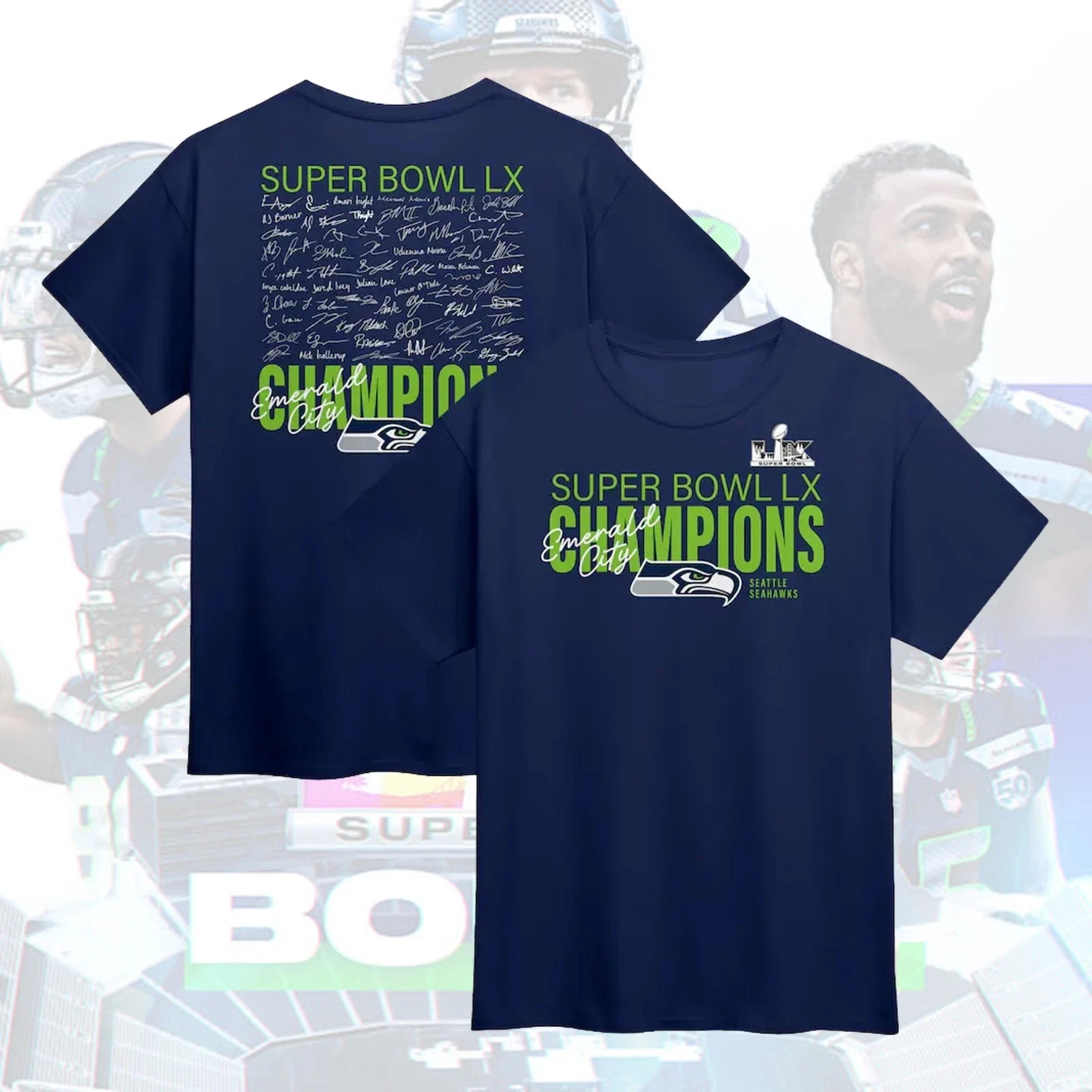 Seattle Seahawk Super B.owl LX Champions 2 Sides Multi Designs