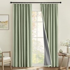 Linen Pinch Pleated 100 Blackout Curtains 40"W x 90"L Pack of 2 Sage Green