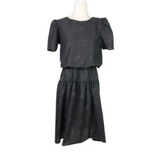 Vintage 80s Glamax black and silver floral dot print party dress 10