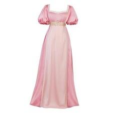 Regency Dresses for Women Pearls Lace Empire Waist Dress Small Pink
