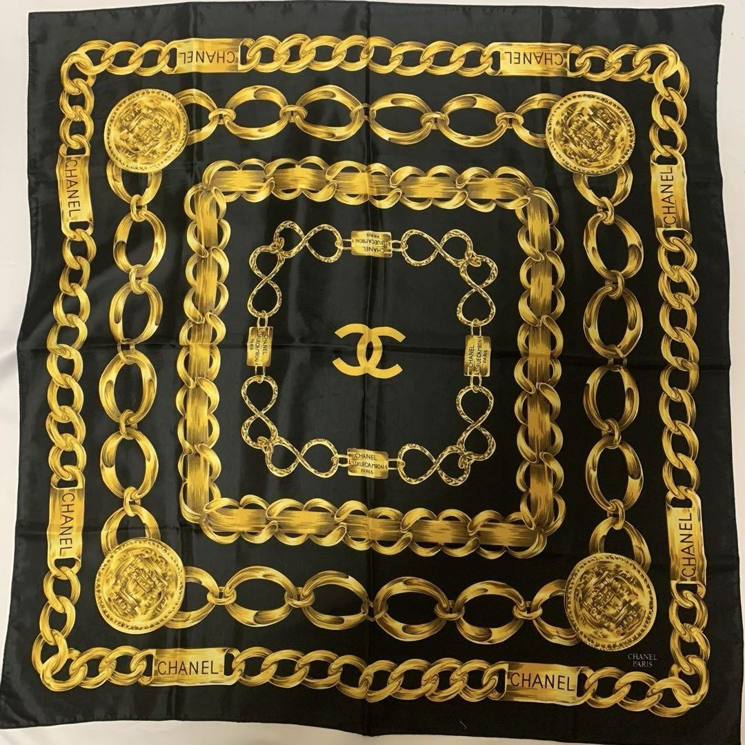 CHANEL チェーンパターンスカーフ CHANEL シャネル スカーフ ココマーク チェーン柄 シルク レッド