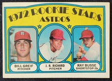 1972 (RC) JR Richard Houston Astros B Grief R Busse MLB Rookie Topps Card #101. rookie card picture