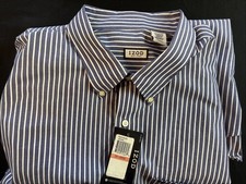 IZOD Big  Tall Mens 3XL Button Down Shirt Blue W/ White Stripes Long Sleeve NEW