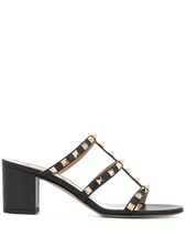 Valentino Garavani Black Rockstud Leather Sandals with 60mm Block Heel