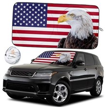 240T Windshield Sun Shade   American Flag  Bald Eagle   UV  Heat Large Red