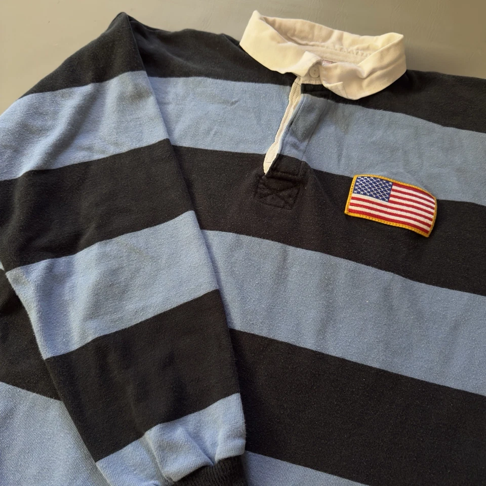 Vintage Halbro US Rugby Jersey Mens XL Late 80s Team USA BLUE WHITE Polo Shirt - Image 2 of 4