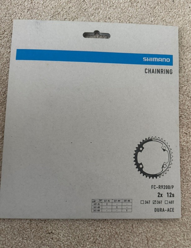Shimano Dura-Ace FC-R9200 12-Speed Chainring - 36t, Asymmetric 110 BCD, Black,