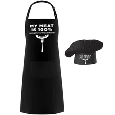 Chef Apron Hat Set,Adjustable Chef Hat and Apron Baker with Pocket for Kitche...