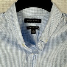 Banana Republic Grant Slim Fit Blue White Striped Button Down Shirt Men s Small