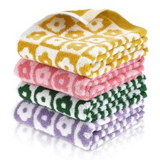 4 Pcs Checkered Hand Towels, Cute Cotton Bath Towels Soft Absorbent Floral Ha...