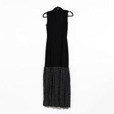 ASOS Design Stretch Knit Drop Waist Chiffon Pleated Polka Dot Maxi Dress Black 