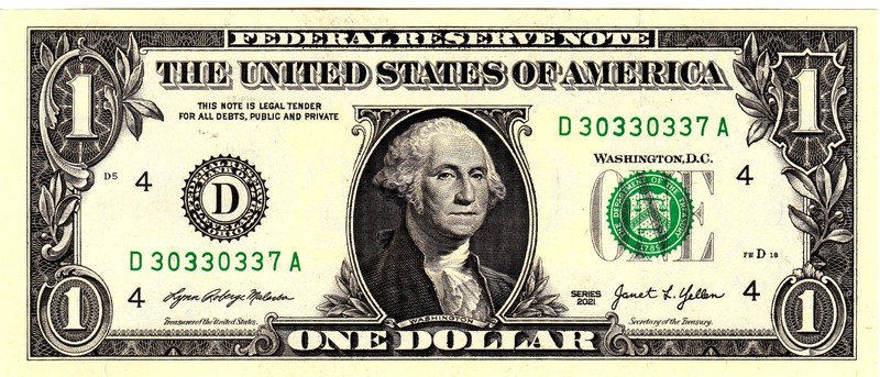 $1 2021 Fancy Serial  Uncirulated CU D30330337A