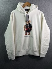 Polo Ralph Lauren Polo Bear White Fleece Lined Hoodie Sweatshirt Mens Large