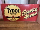vintage-style Tydol Flying A Gasoline Service Ahead Tin Metal Sign
