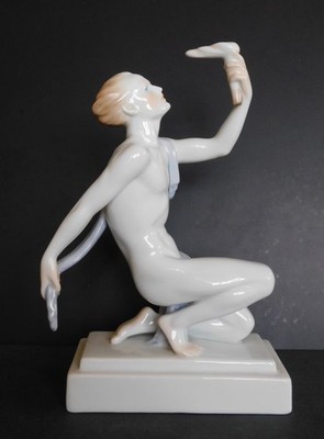 Herend Nude man with olympic flame porcelain figurine