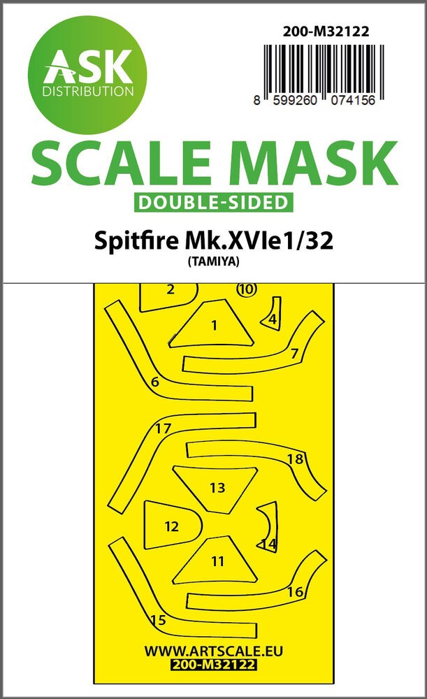 Art Scale Kit 200-M32122 - 1:32 Spitfire Mk.XVIe Double-Sided Express Fit Mask F
