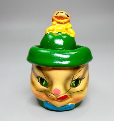 Giraffe Vintage Katze Keramik Bleistiftspitzer Neuheit Quietschaktion grün unbenutzt