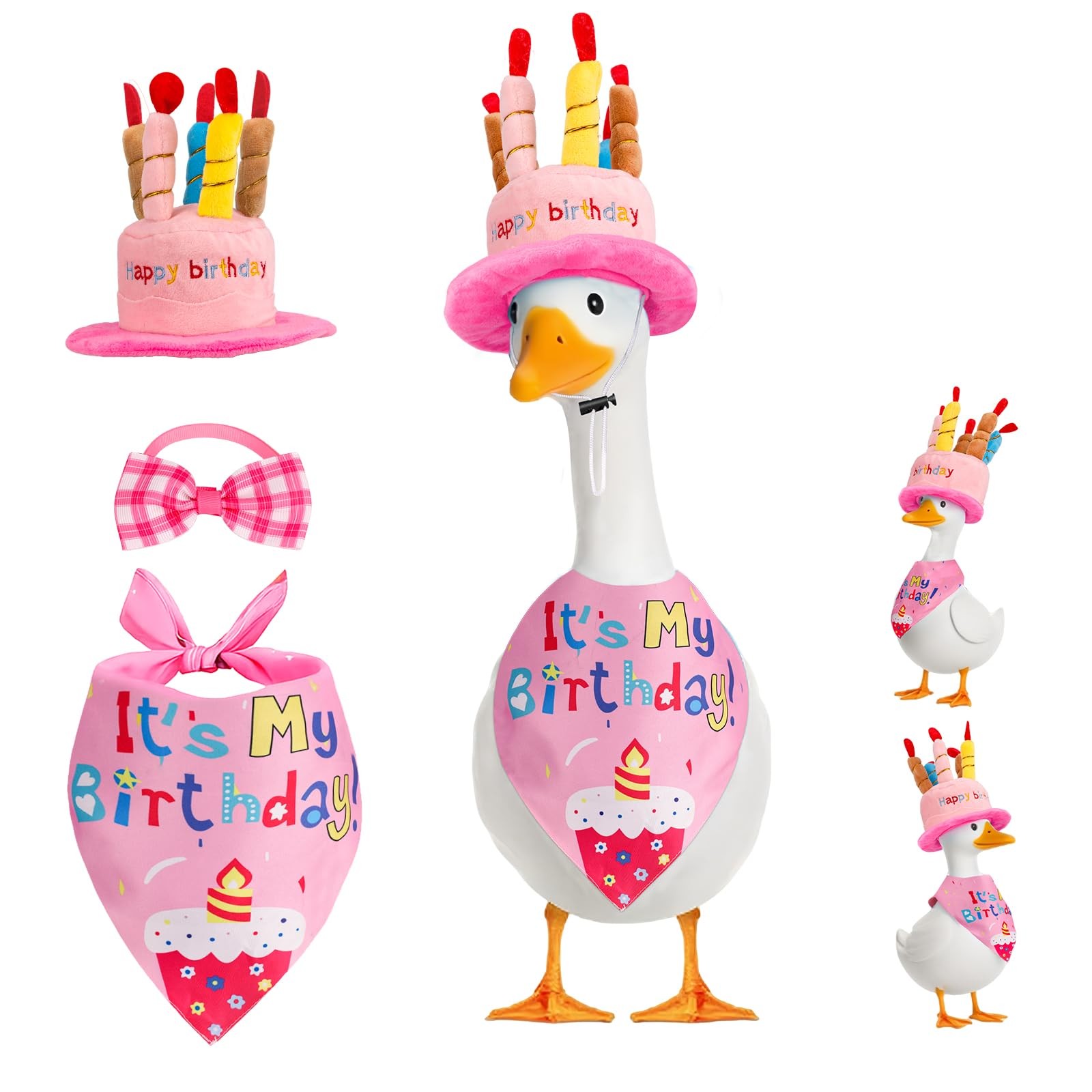 Porch Goose Outfits, Happy Birthday Outfits Set with Cake Hat & Bow-Tie, Moth...