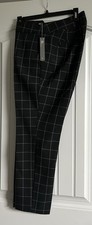 Loft Women's Julie Dress Ankle Pants Size 8 Dark Grey with Lt Pink Plaid NWT