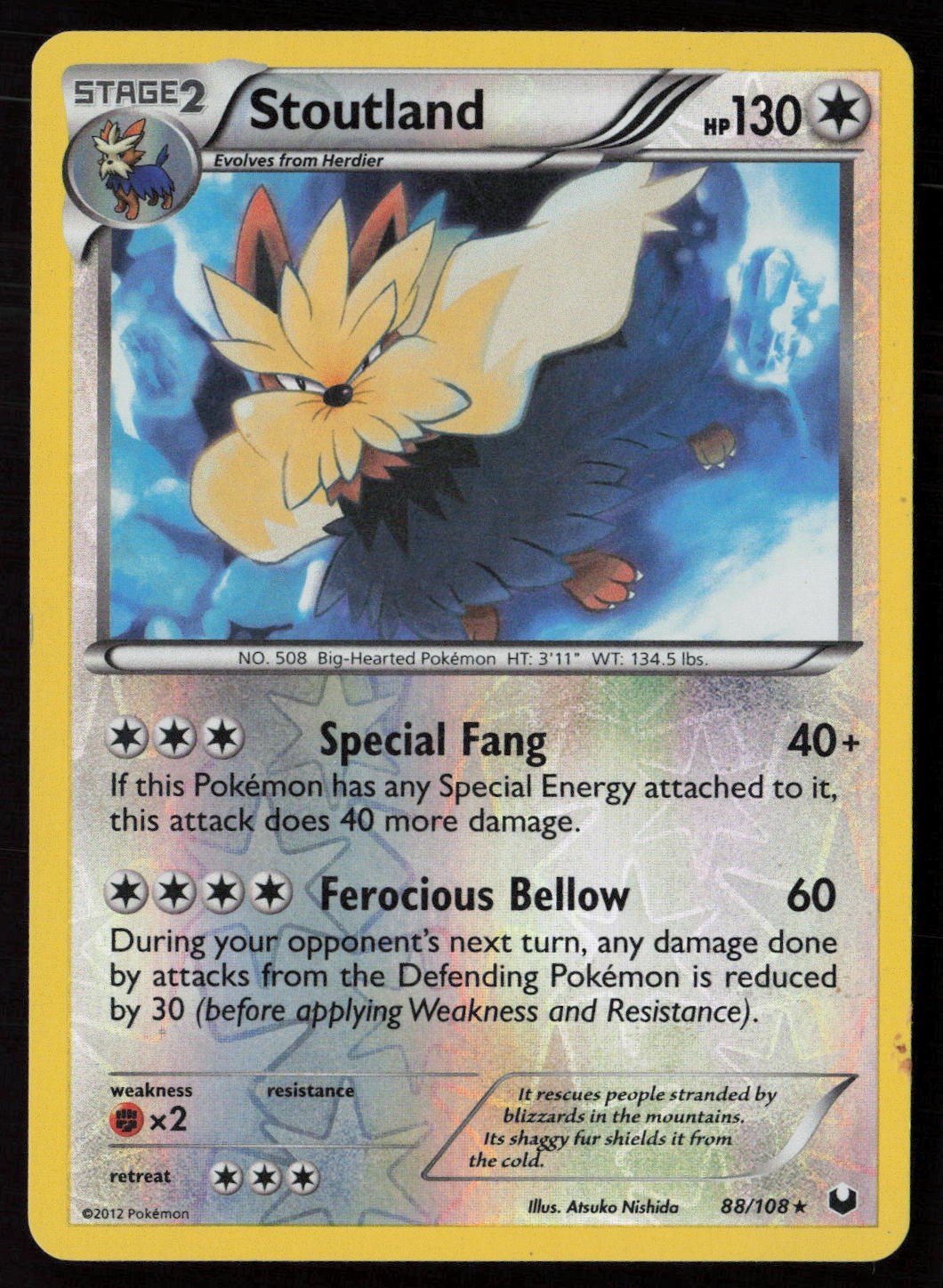Stoutland 88/108 Rare Dark Explorers Reverse Holofoil MP