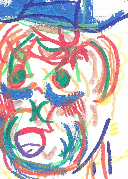 ACEO ATC CARD "Charlie the Cowman" Original Abstract Painting 2.5x3.5