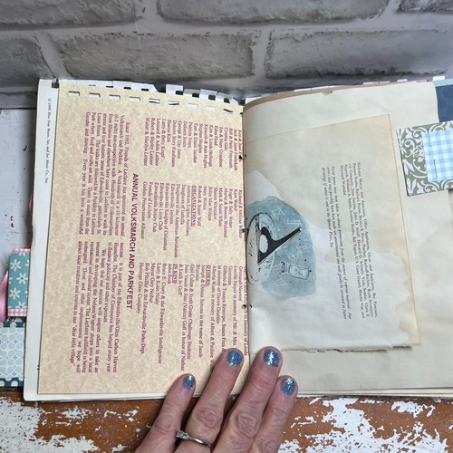 Handmade Junk Journal, Mixed Media Art Journal w Fabric Tie and Beaded Dangle - Picture 6 of 10